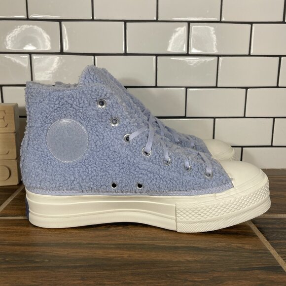 Converse CTAS Lift Hi Womens 8.5 Shoes Ghost Steel Egret Sherpa Platform Sneaker - Picture 3 of 12